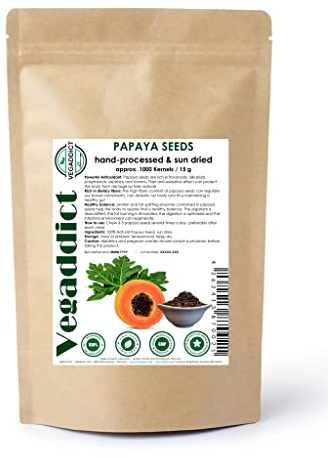 100% Natural Sun Dried Papaya Seeds | High Papaya Enzyme (Papain) Content | No Additives | Vegan | Laboratory Tested | Gluten & Lactose Free | Ethycally sourced (approx 1000 kernels ~ 15g)