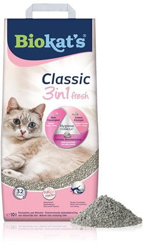 Biokat's Classic fresh 3in1 mit Babypuder-Duft - Klumpende Katzenstreu mit 3 unterschiedlichen Korngrößen - 1 Sack (1 x 10 L)