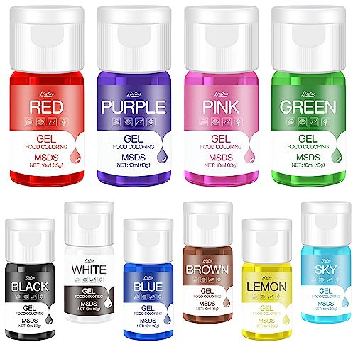 Colorante Alimentario Gel - Colorante Alimenticio Insípido para Pastel Decorar, Hornear, Fondant y Macarron - Gel Food Coloring Vivos para Glasear, Galletas, Hacer Limo y Manualidades - 10 x 13g