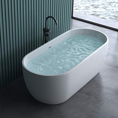 doporro Freistehende Badewanne 150x75x60cm Weiß Acryl-Standbadewanne | Design-Badewanne in Weiß mit PopUp-Ventil, Überlauf & ergonomischer Form – wärmeisolierend & pflegeleicht Vicenza518OA