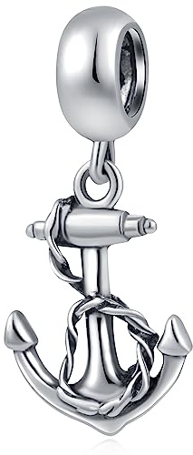 Charms ancla para pulsera Pandora Ocean, cuentas colgantes de cuerda y ancla de barco de la Marina de los us de plata de ley 925 antigua, charm crucero regalos para esposa del ejercito/papa/Navidad