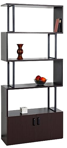 Mendler Bücherregal HWC-A27, Staufach mit Tür, 183x80cm - Dunkelbraun | Regal, Standregal, Raumteiler, Wohnregal, 3D-Struktur