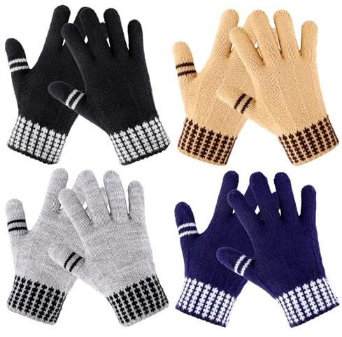 AOJOYS Kids Winter Gloves for Boys Girls - 4 Pairs Kids Boys Winter Gloves, Kids Mittens Magic Warm Gloves Children Warm Wool Lined Gloves Toddler Knitted Ski Mittens for Ages 5-12