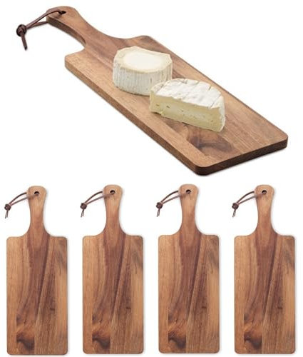noTrash2003 Lot de 4 planches à goûter en bois d'acacia avec crochet de suspension 38,5 cm x 11 cm