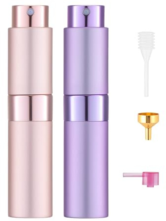Tekson 8ml Travel Perfume Atomizer Refillable, Mini Cologne Spray Bottle Empty, Small Aftershave Portable Sprayer for Liquid Dispenser (Pink&Purple)