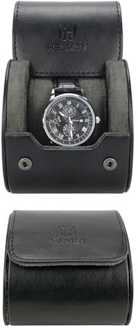HELMDY Uhrenreisetasche, 1 Fach für Armband- & Smartuhren bis 50mm, Schwarz | Weiches Innenfutter schützt Zeitmesser, kompakte Reisetasche speziell für Herrenuhren, ideal auf Geschäfts- und Privatreisen