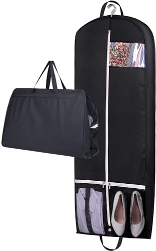 MISSLO Bolsas de traje para hombres y mujeres, bolsa de traje de viaje para colgar vestidos largos, fundas para almacenamiento de ropa con 2 bolsillos, color negro, Black, 60 inch