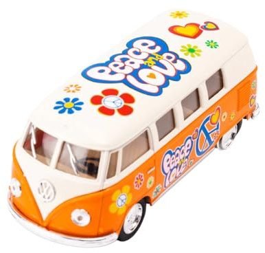 Easy Toys Modellauto kompatibel mit Volkswagen Classic Bus. Maßstabsgetreuer Spielzeugtransporter mit aufklappbaren Türen. Automodellierung. (1962 Orange)