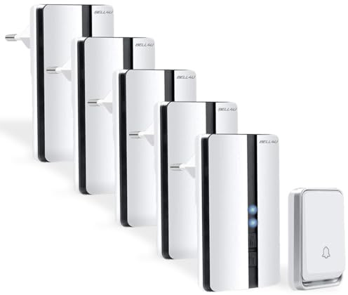 Bell4U Funkklingel Set, batterielos, 1 Sender, 5 Empfänger | Keine Batterien erforderlich, 200 m Reichweite, IP55, 51 Melodien, 4 Lautstärken, LED-Anzeige, einfache Montage
