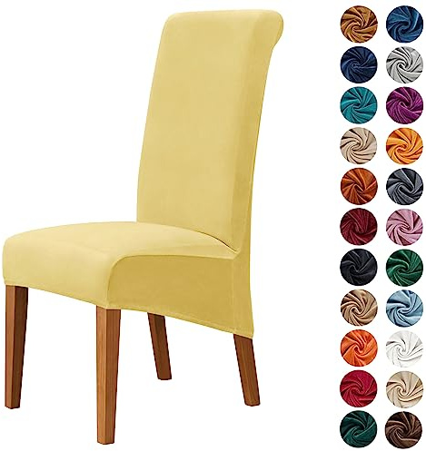 Morbuy Stuhlhussen 2/4/6er Set, Samt Hohen Zurück Stühle Stuhlbezug Für Esszimmer, Stretch Abnehmbare Waschbar Stuhlbezug, Für Hotel Bankett Küche Restaurant Hochzeit Party (4pc,Gelb)