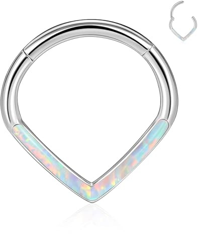 ESHIONER G23 Titan Septum Piercing Helix Ring Nasenpiercing Ring Nasenring Piercing Ohr Nostril Tragus Conch Daith Clicker Lippenpiercing Nose Ringe Opal Hypoallergen Gold Silber 18G 16G 6MM/8MM/10MM