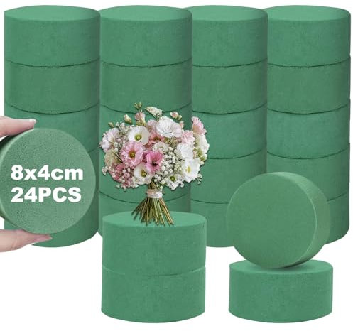 MUXHEL 24PCS Round Foam, 8x4 cm Floral Foam Block for Artificial Flowers, Wedding Aisle Flowers & Floristry Displays