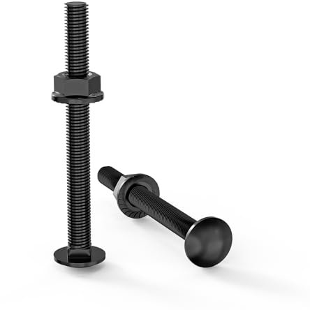 ORTAVA Carriage Bolts M5×50 Stainless Steel A2 V2A DIN 603 (Pack of 20) with Hex Flange Nut, Carbon Steel, Round-Head Screws (Black)