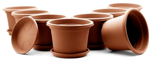 BigDean 8X Blumentopf mit Untersetzer rund ø 40 cm Terrakotta wetterfest | wetterfester Pflanzkübel Made in Europe