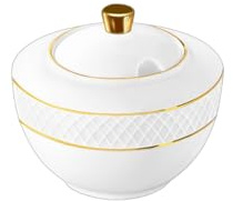 Wilmax - Sucrier - Récipient à sucre en porcelaine avec motif doré - 340 ml - Blanc - Distributeur de sucre spacieux avec couvercle - Boîte - Accessoires de cuisine