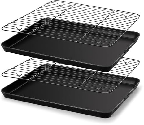 E-far Antihaft-Backblech mit Gestell, 40,6 x 30,5 x 2,5 cm, mit Kühlgitter, verwindungsbeständig & strapazierfähig, ungiftig und leicht zu reinigen (2 Bögen + 2 Gestell)