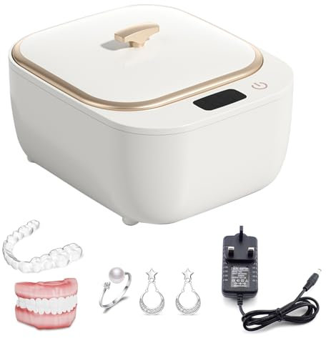 Ultrasonic Cleaner for Dentures, Retainer, Aligner, Mouthguard, Toothbrush Head, 48KHz Ultrasonic Retainer Cleaner Machine for All Dental Appliances, Jewelry etc (White)