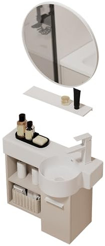Mobile da bagno moderno con lavabo rettangolare angolare e contenitore (medio)
