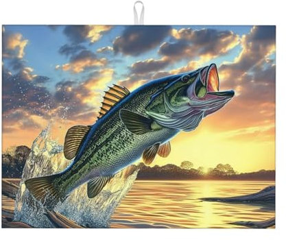 Tappetino Assorbente Bass Fishing Sunsetf Tappetini Per Posate Asciugatura Rapida Stuoia Microfibra Tappetino Lavello Cucina Per Piatti Vetro Piastra 41X46Cm
