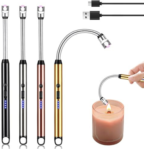 GAOUTO Encendedor Eléctrico: 4 Piezas Encendedor USB Recargable, Encendedor de Arco con Cuello Flexible, Resistente al Viento y a Salpicaduras, Para Uso Interior y Exterior (Plateado)