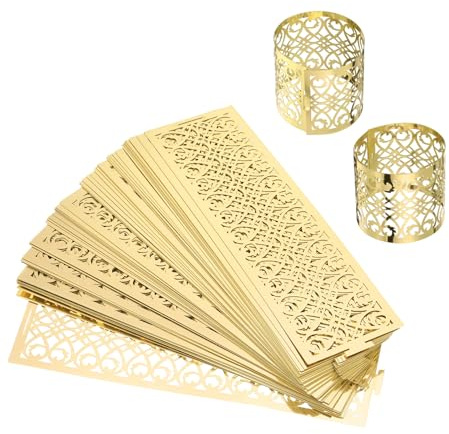 sourcing map Lot de 100 ronds de serviette en papier d'aluminium découpé au laser pour mariage, fête, décoration de table, restaurant (doré réfléchissant, 13,5 x 4,1 cm)