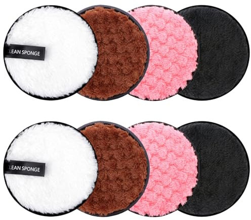 SYEYCW 8 Pcs Make Up Remover Pads, Reusable Large Double Sided Face Pads, Eye Makeup Remover Pads, Microfibre Face Cleansing Pads, Washable Facial Cleansing Cloths, for All Skin Type