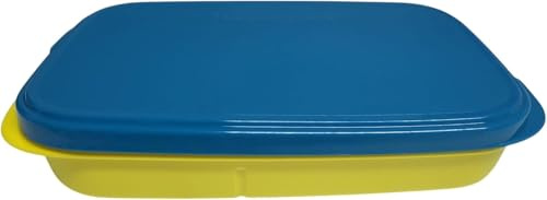 Tupperware to Go - Scatola porta pranzo intelligente da 590 ml, con separatore Eco+, contenitore per il pranzo scolastico con scomparto, turchese, giallo, 590 ml, taglia XL