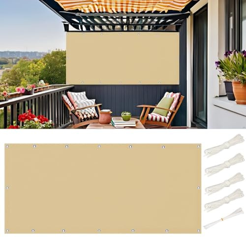 Voile Dombrage 2.5x7 m Rectangulaire Imperméable, Toile Ombrage Exterieur, Voile Dombrage Pare-Soleil Jardin Balcon UV Protection pour Patio Terrasse Extérieur avec Oeillets et Cordons, Sable Beige