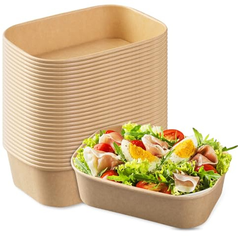 25 Stücke Kraftpapier Schale, 500 ml Suppenschalen Einweg, Papierbox zum Mitnehmen, Kraftpapier Take Away Box, Lunchbox, Mehrweg Salatschalen Pappschüsseln