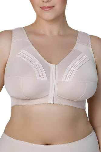 Sermija Women's Soft Bra without Underwire with Front Closure - Minimiser Bra with Lace for Large Sizes - Comfort Full Cup Plus Size Underwear for Large Bust Front Closure, skin-coloured, 50G