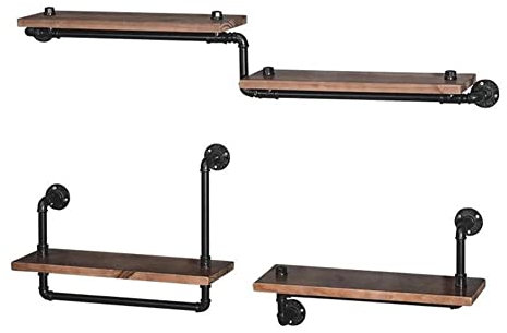 FHSLKXIM Industrial Pipe Shelving,Pipe Shelves With Wood Planks Floating Shelves Wall Mounted Retro Industrial Shelf Ladder Design Diy Storage Rack Bar Kitchen Bedroom Office Deco,Brown,3Pcs