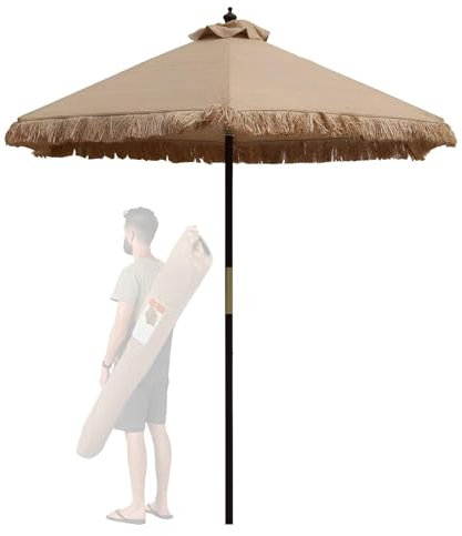 Sombrilla de Paja Hawaiana Ø 210 cm, Sombrilla Portátil de Paja Playa con Bolsa de Transporte, Sombrilla de Rafia para Patio Piscina Terraza Exterior