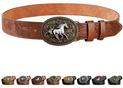 AUNGKWANG Cintura in Pelle Western con Fibbia da Cowboy per Uomo e Donna, Western Cintura Cowboy Uomo, con Fibbia in Pelle, Decorazione di Halloween e Regalo di Natale