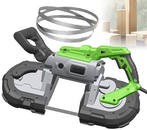 Portable Bandsaw Machine - 1100W Metal/Wood Cutter with 6 Blades, 0-45° Mitre Angle and Cold Cut Technology for Professional Work