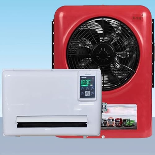Climatisation Camping Car 24v Climatiseur Caravane Avec Télécommande Et Panneau De Commande Alimentation en Air Grand Angle À 360° For Caravans, Vanss, Trucks(Red)