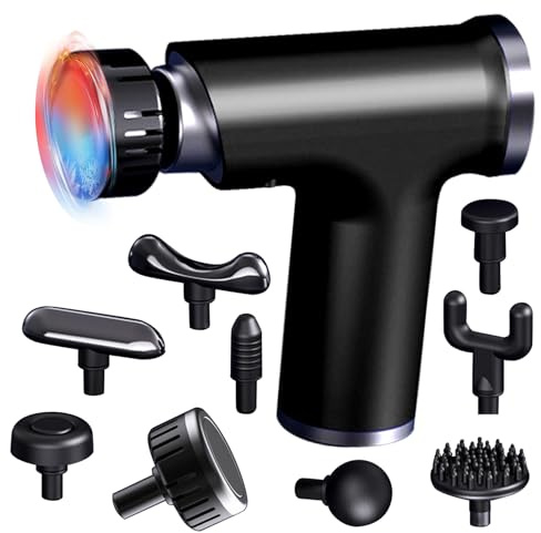 New Electric Massage Gun with Heat Cold 9 Gears Multifunctional Fascia Gun Home Portable Gym Use Small Quiet Handheld Massager with LCD Touch Screen, 9 Heads for Shoulder Body Back Relaxation,Black