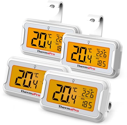 ThermoPro Fridge Thermometer TP110 4 pack, Digital Waterproof Fridge Thermometer with Max/Min Record, Easy Battery Replacement, High Accuracy Refrigerator Monitor for Kitchen, Basement