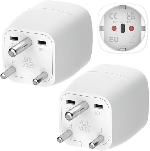2 Stück Reiseadapter für Indien, Deutschland nach Indien, Reisestecker Typ D Adapter, Adapter Indien Steckdose, Typ D Stromadapter für Sri Lanka, Libanon, Ghana, Myanmar, Senegal