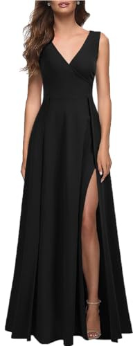 JYIXXZX Robe de Soirée Longue Femme Maxi Robes Fendue sans Manches Elegant Chic Robe de Cocktail Col V Moulante pour Mariage Robes A Line pour Demoiselle d'honneur Fête Party Cérémonie