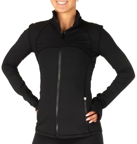CRS Cross Ice Skating Jacket. Ultra Soft Fitted Full Zip Figure Skating Warm Up Layer for Girls, Women, Practice and Competition. Black Hip Length for Dance, Equestrian and Fitness - Small