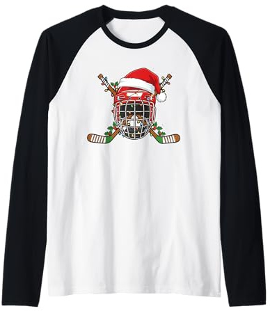 Casco da Hockey su Ghiaccio di Babbo Natale, per Uomini, Ragazzi, Ragazzi e Adolescenti Maglia con Maniche Raglan