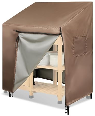 MunteLock Garden Potting Bench Cover, Waterproof Outdoor Planting Table Protective Covers with Openable Front Flap, 420D Oxford Brown (116*51*120cm)