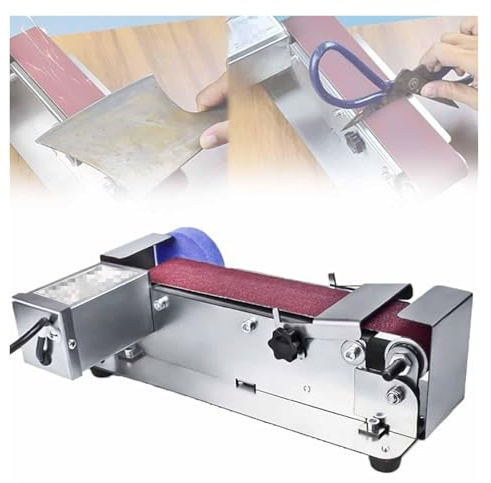 Affilacoltelli a nastro bagnato raffreddato ad acqua da 350 W, regolazione continua della velocità, base antiscivolo, fornito con 10 nastri abrasivi da 50 × 530 mm for affilare i coltelli