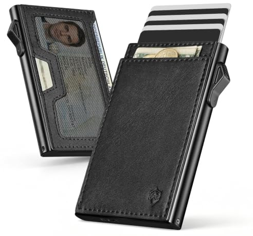 YESIIW Porta Carte di Credito Uomo Bauhaus – Minimalista Pop up Porta Carte per 6-7 Cartes,Finestra ID & Tasca magnetica, Portafoglio Uomo Slim con RFID, Vita Quotidiana, Viaggi e Lavoro