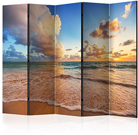 decomonkey Paravent Raumteiler Innen Meer, 225x172 cm, 5-teilig, Beidseitig | Strand, Himmel, Wohnzimmer, Room Divider, Wall, Raumteiler Stehend, Trennwand, Sichtschutz, Spanische Wand, Sichtschutzwand
