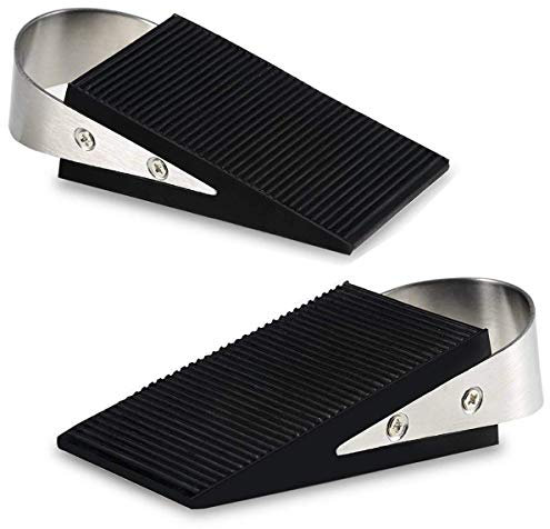 Door Stopper Wedge - ASelected 2 Pcs Heavy Duty Door Stop Made of Metal and Rubber Non-Slip Doorstops for Home Office (Black)