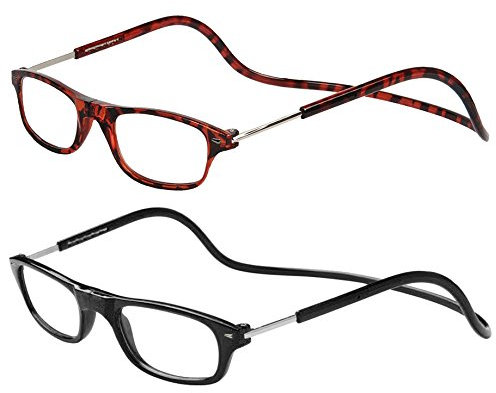 TBOC Pack: Lesebrille Lesehilfe für Herren Damen – (Zwei Einheiten) Dioptrien +4.00 Braun Schildpatt und Schwarz Fassung Stärke PC Handy Faltbar Frau Mann Magnet Clip Alterssichtigkeit Presbyopie