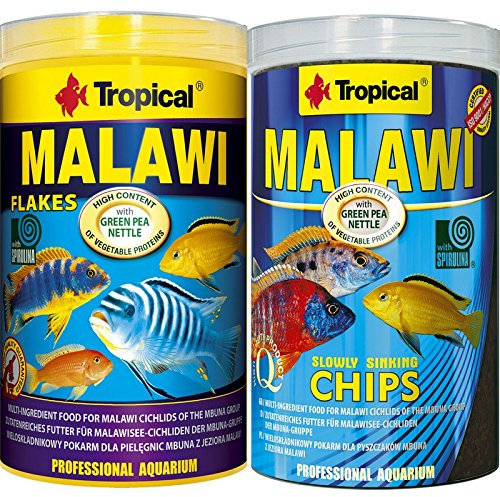 Tropical Malawi Cichlid Fischfutter - 1 Liter Chips + 1 Liter Flocken Doppelpack 2er Set