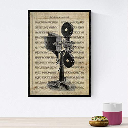 Nacnic Poster de Proyector de cine. Láminas vintage con definiciones. Diseño de interiores. Tamaño A4 con marco