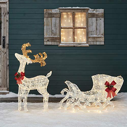 Lights4fun Renna Luminosa e Slitta di 1 m con 280 LED Bianco Caldo con Timer Decorazione Natalizia per Interni ed Esterni